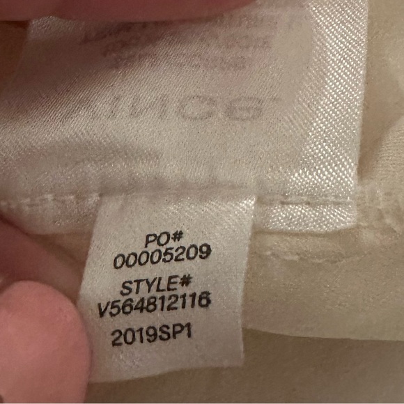 VINCE V-Neck Rib Trim Silk Blouse in Off White - Picture 12 of 13